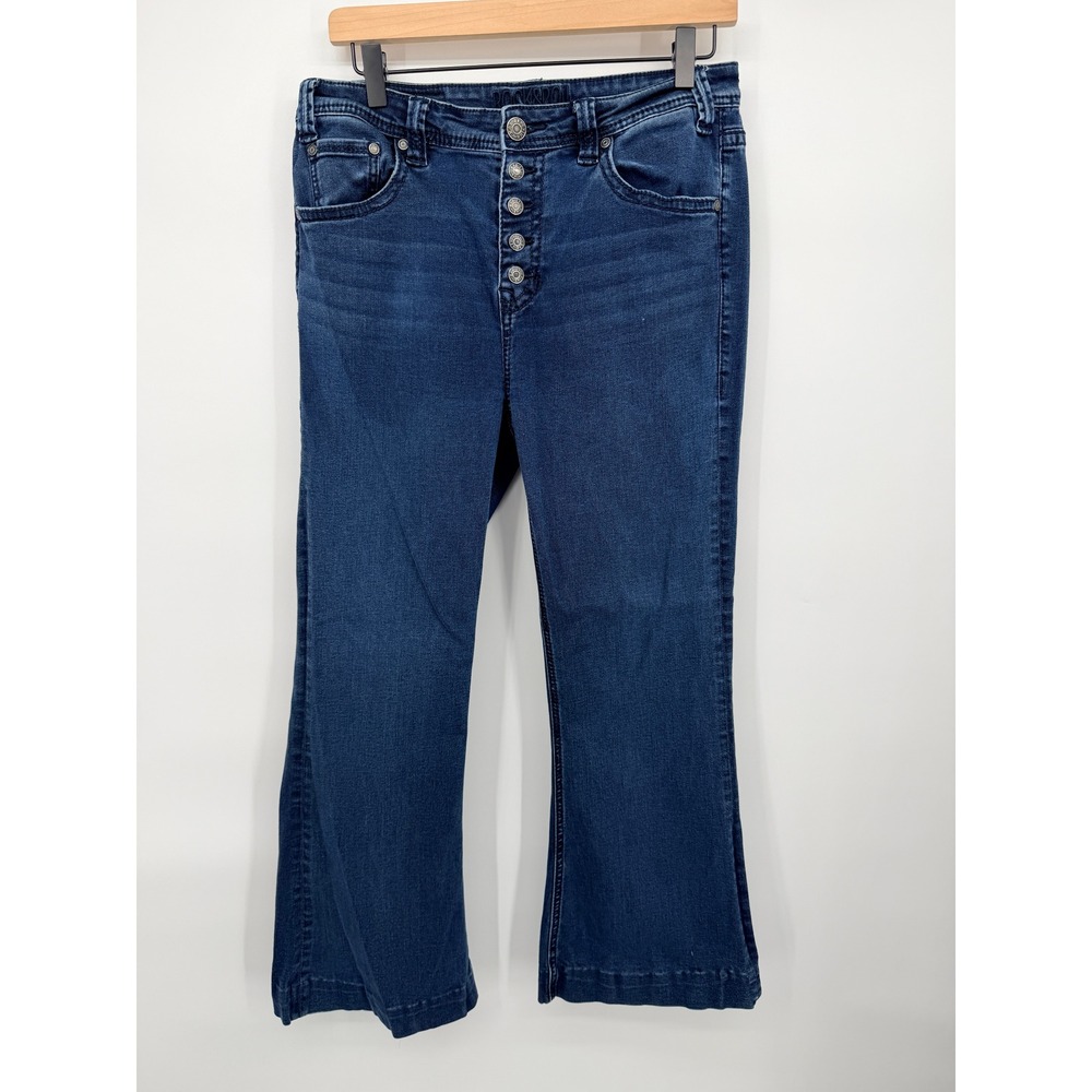 Rock & Roll Denim Jeans Womens 33 Blue Excellent Button Fly Flare Mid Rise